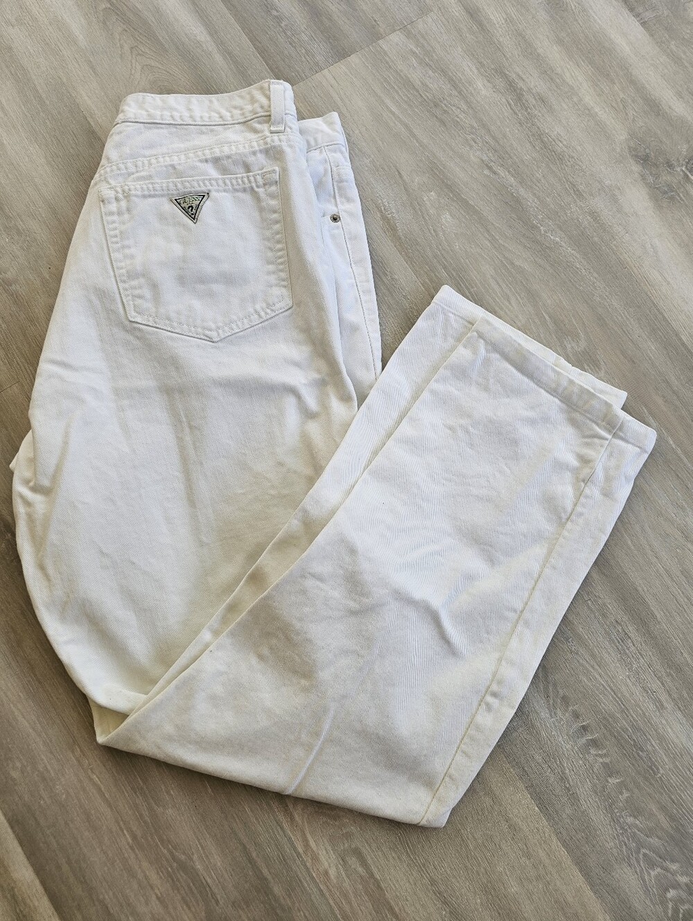 Vintage 90s Classic Mens  GUESS USA White Jeans with Triangle Logo